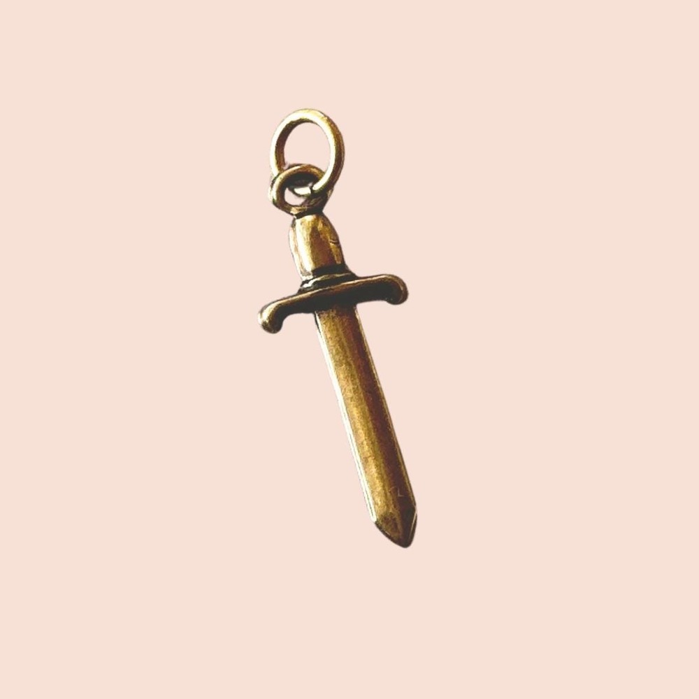 Sword Charm Medieval Vintage Raw Brass Charm for Necklace Renaissance Faire